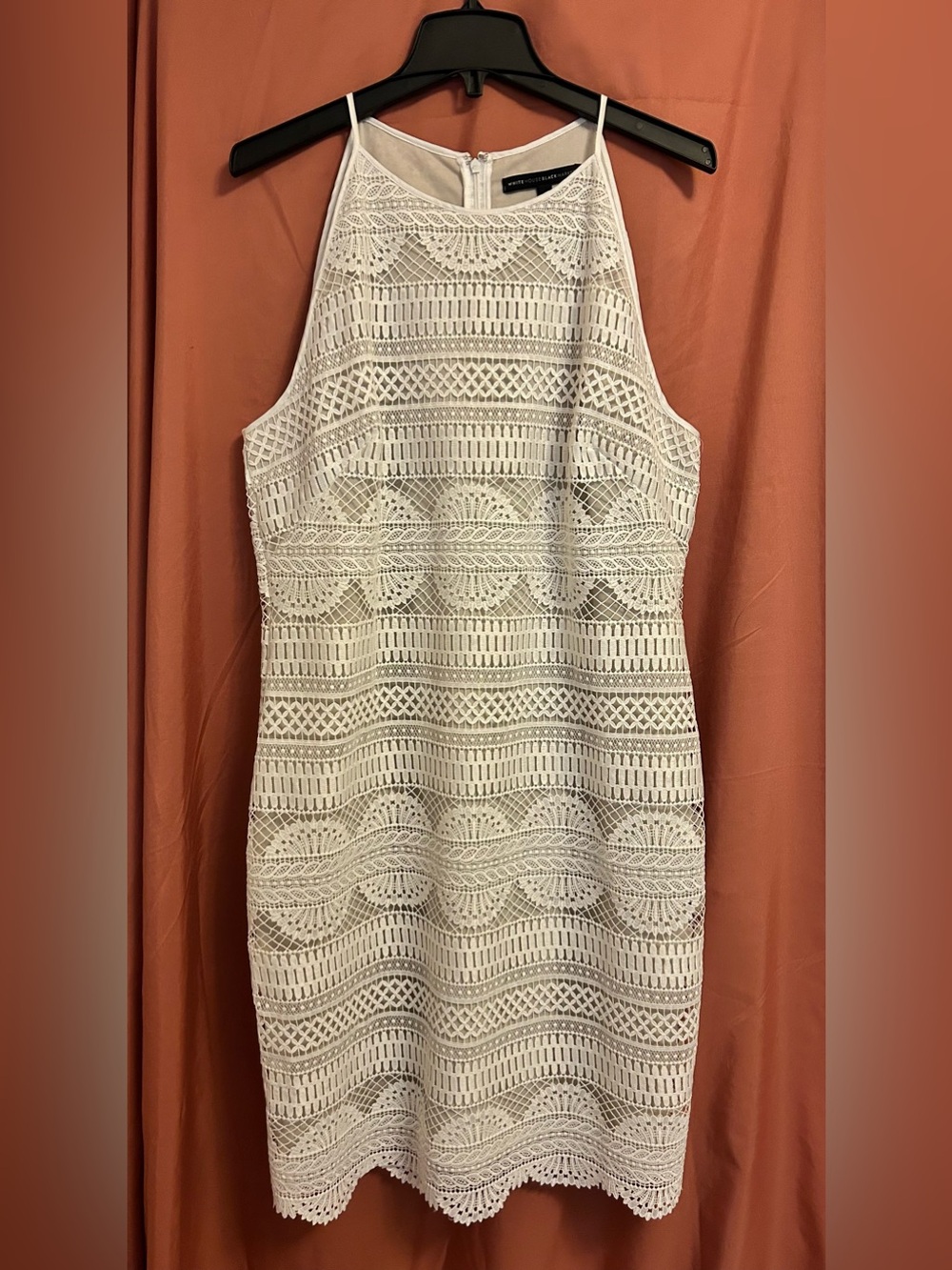 White House Black Market White Crochet Halter Mini Dress Size: 16